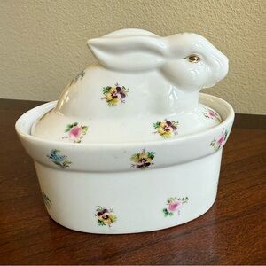 Floral Bunny porcelain covered crock
